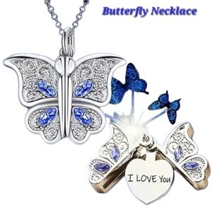 Butterfly Openable I Love You Photo Box‎ Pendant Women's Necklace Jewelry Gifts